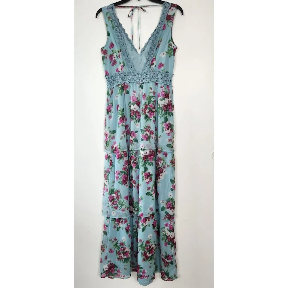 Miss Selfridge Floral Tiered Maxi Fairy Dress With Crocheted Accents, Size 4 - Picture 4 of 11